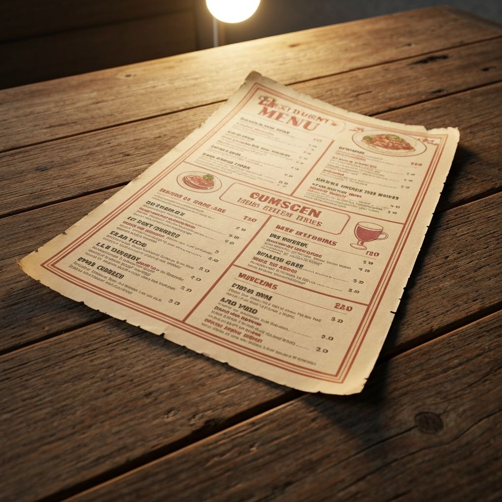 Physical restaurant menu